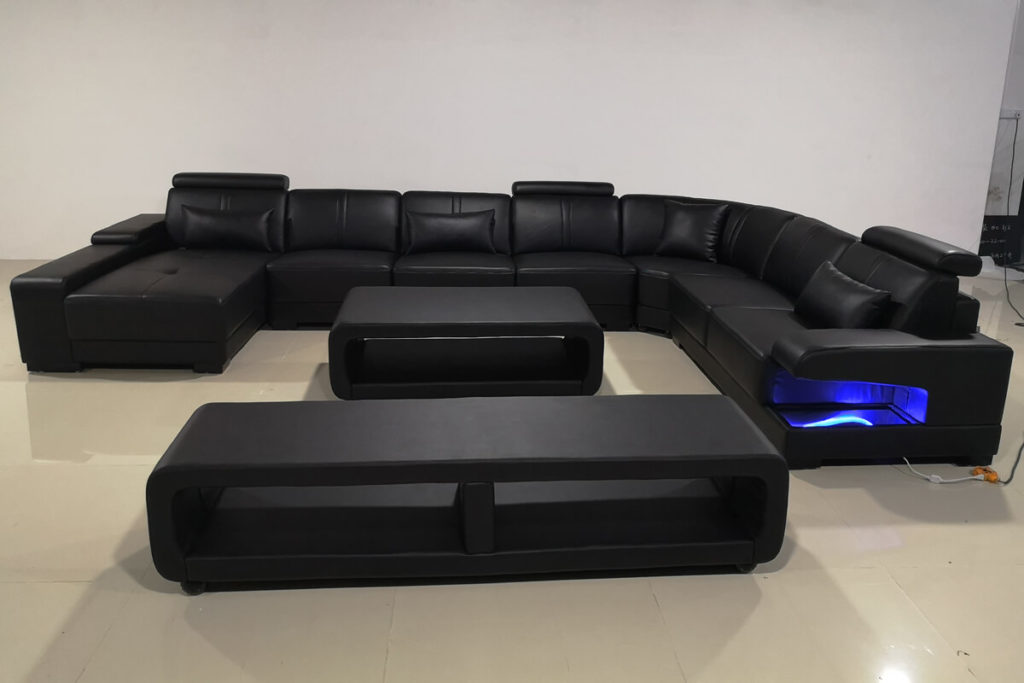 black leather u shaped sofa