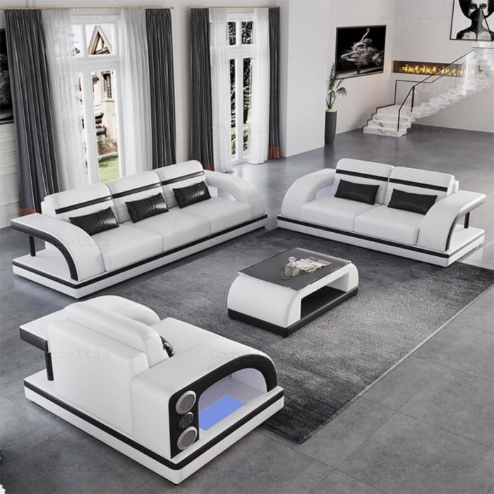 Italian white designer sofa set with storage