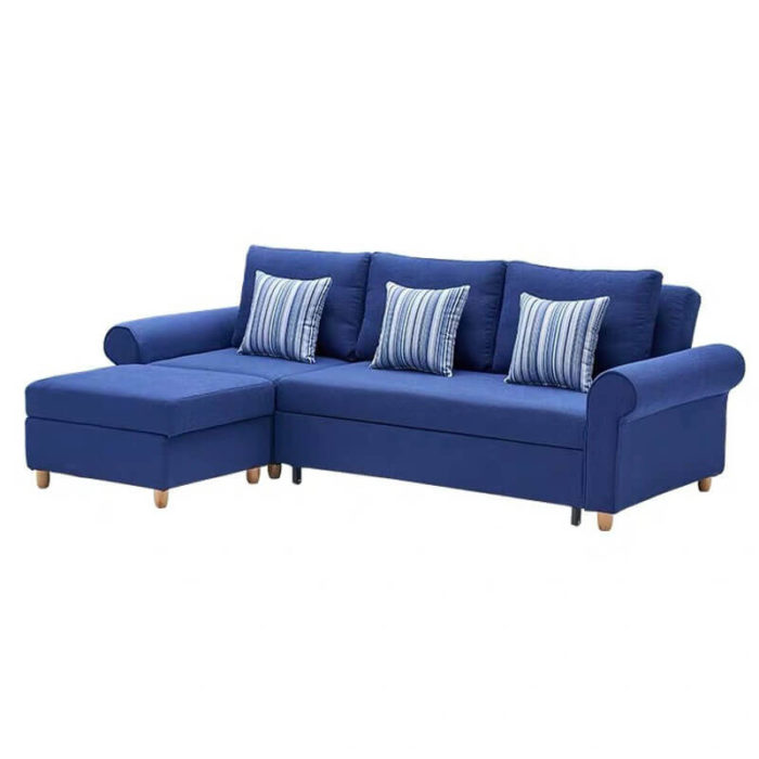 L shaped corner couch bed in blue