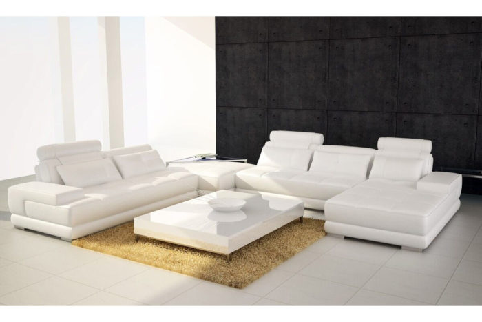 white Leather Chaise Sectional Sofa