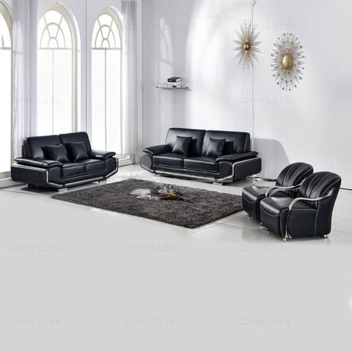 south africa hot selling black leather sofa set