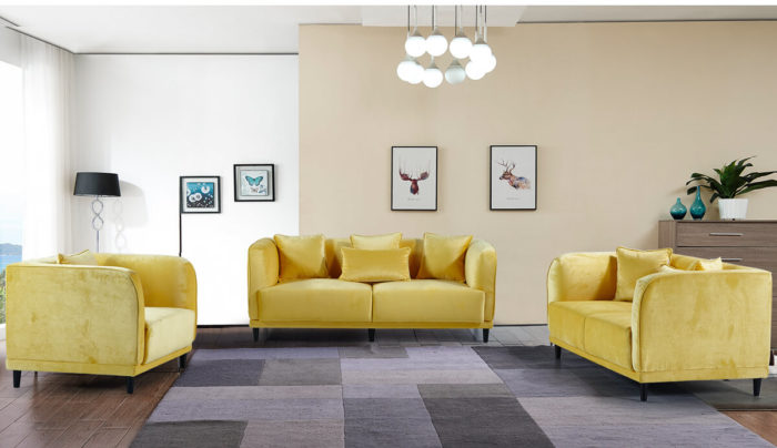 Upholstered modern yellow couch set