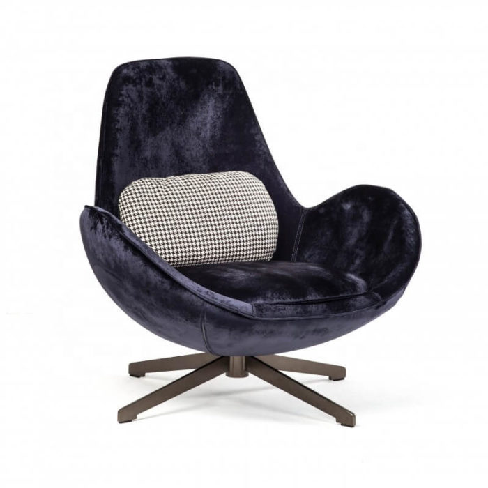 Violet blue velvet swivel armchair