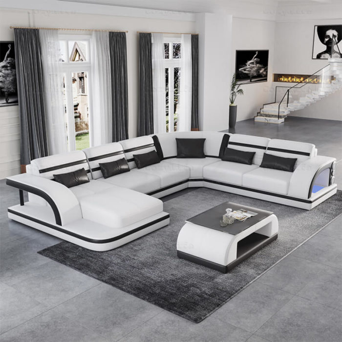 White genuine leather sectional with storage