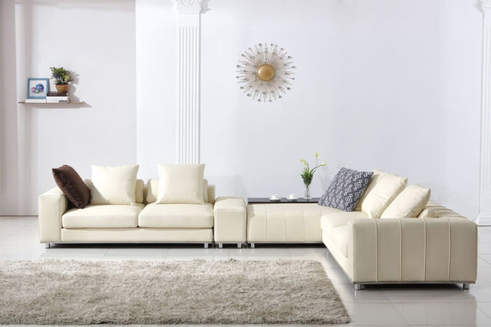 beige color corner eather sofa
