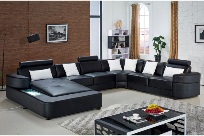 large black sectional leather sofa with chaise