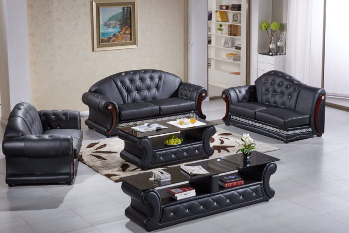 black soft leather sofa set
