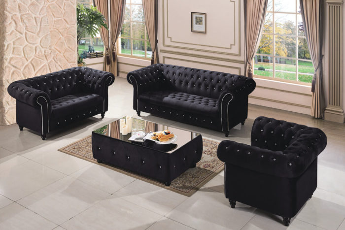 black tufted fabric sofa