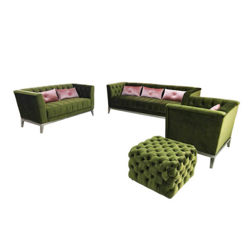 Emerald green tufted velvet sofa