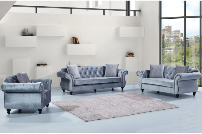 grey velvet chesterfield sofa