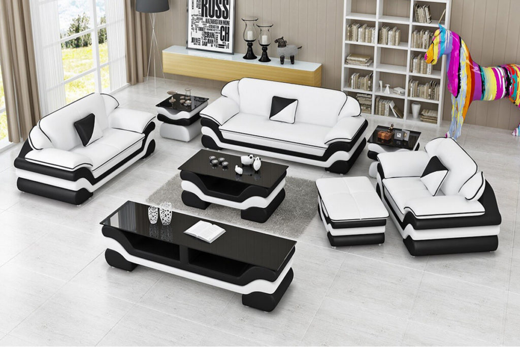 Black And White Modern Large Faux Leather Sofa Set Ottoman Sofa Set — free download
