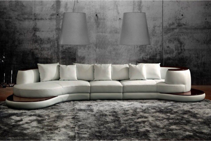 round white leather sectional couch