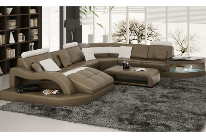 large gray genuine leather sectional sofa