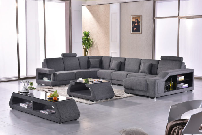 fashionable discounted grey fabric sectional couch