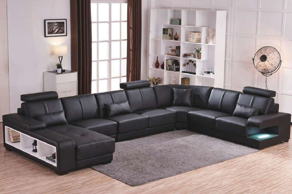 black leather u shaped sofa