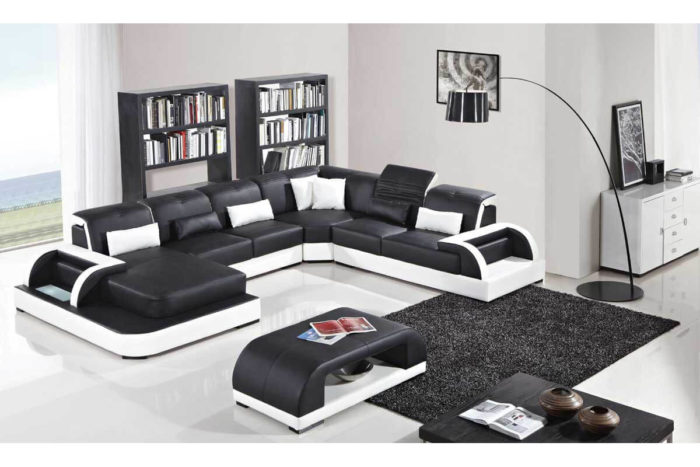 contemporary black leather sectionals