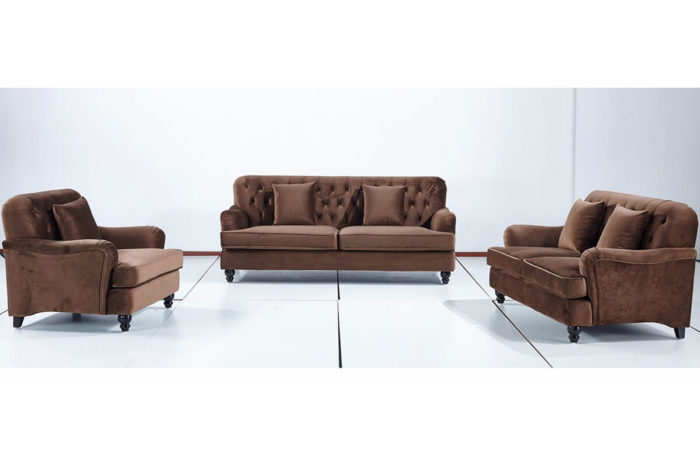 brown fabric framhouse style sofa set