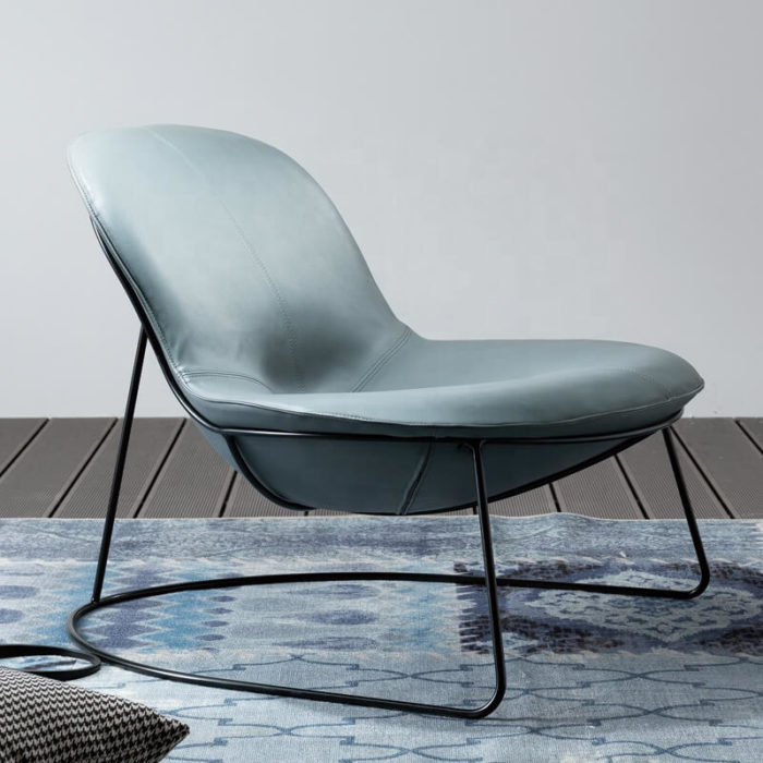 blue leather metal stand armchair
