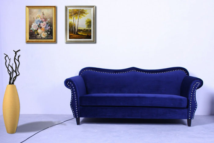Royal Glam Navy Blue Velvet Sofa - Designdistrict