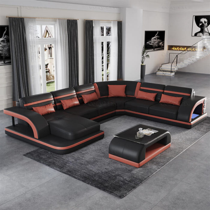 modern microfiber sectional couch with coffee table