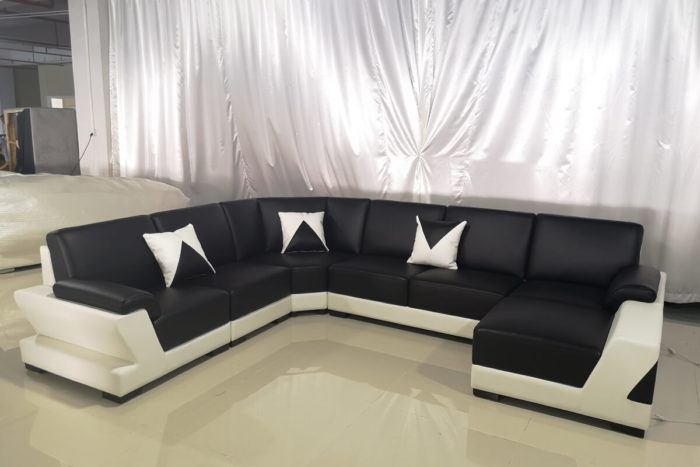 black leather couch with chaise