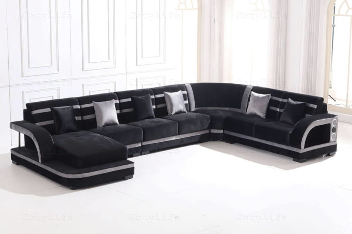 modern velvet sectional sofa with led lights