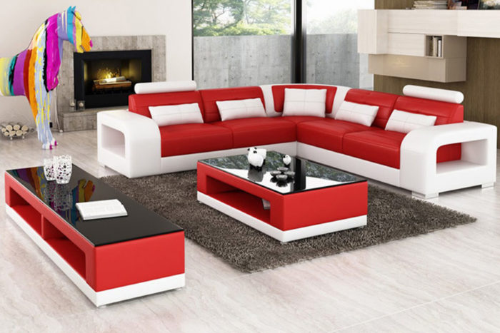 red modular corner sofa