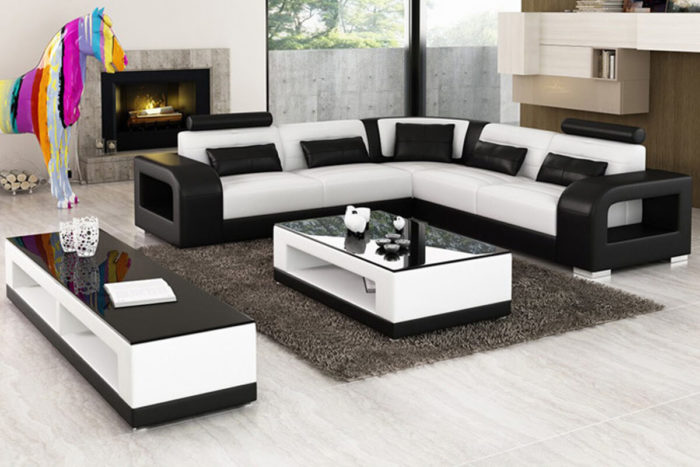 black and white leather corner sofa