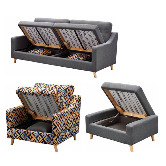 grey storage sofa bed set