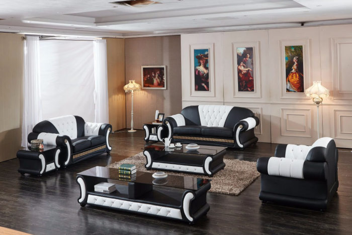 luxury black top grain leather sofa set