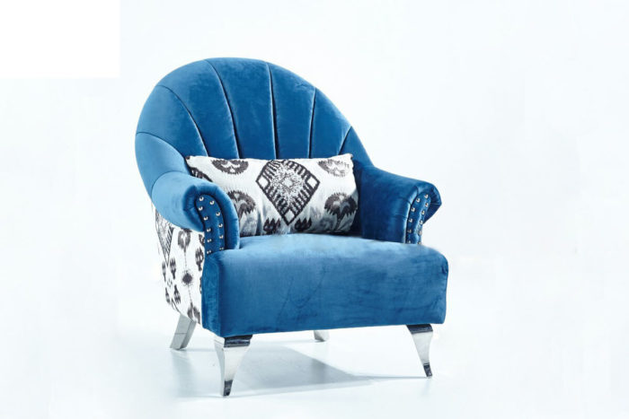 modern living room blue armchair
