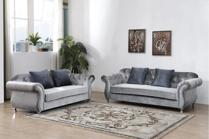 crushed velvet tufted sofa set