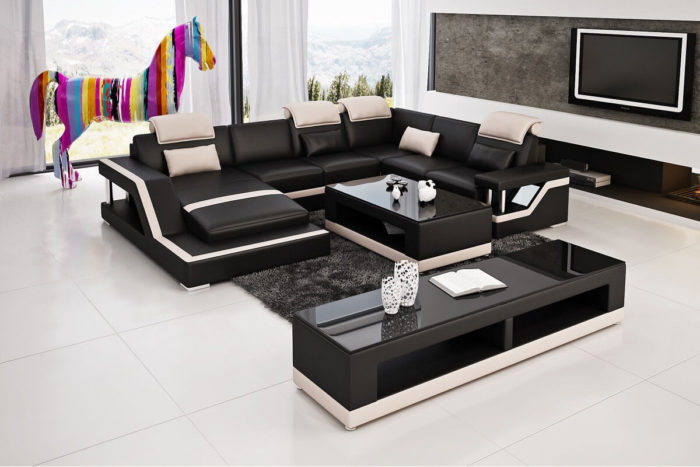 huge black leather sectional sofa