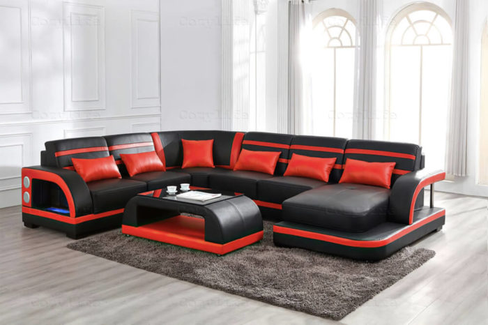wohnlandschaft xxl black and red sectional couch