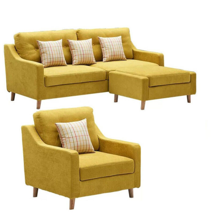 yellow sleeper sofa with armchair