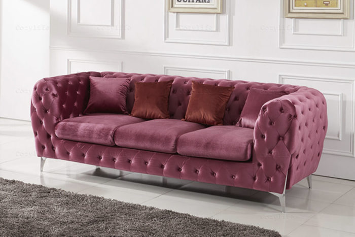3 seater pink chesterfield