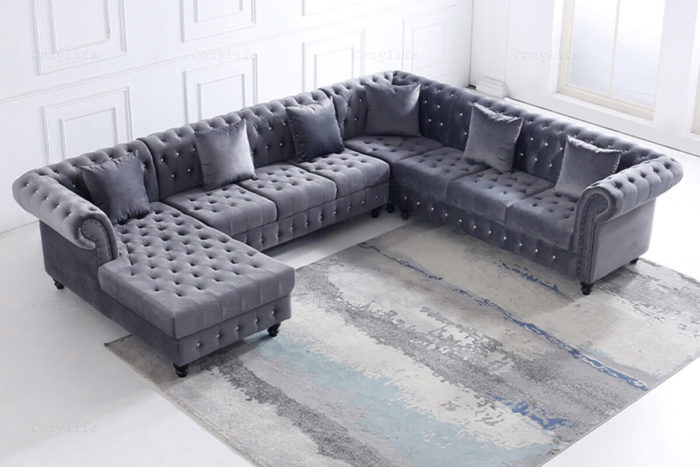 Big C or U shaped velvet sectional chesterfield sofa
