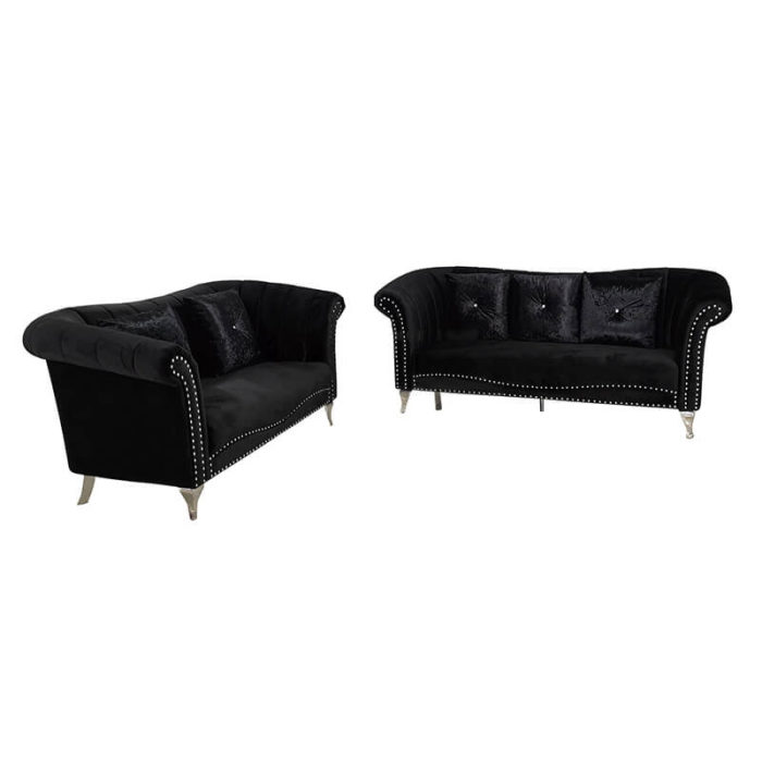 2 pieces black high back sofa set