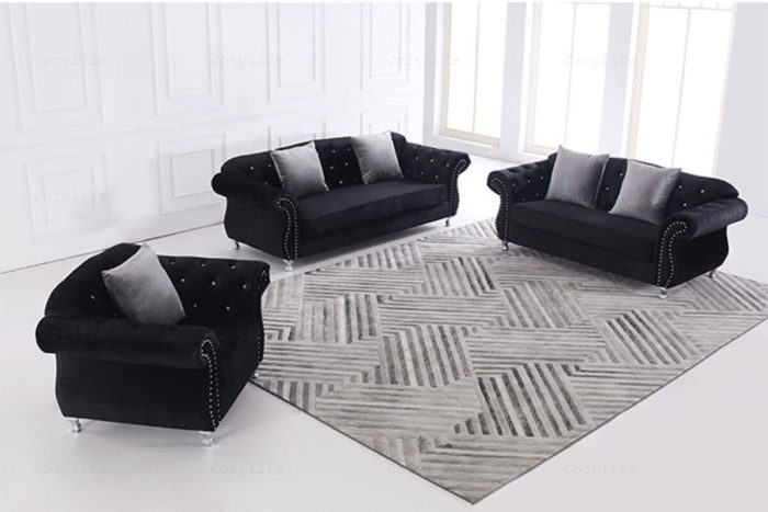 black chesterfield velvet sofa