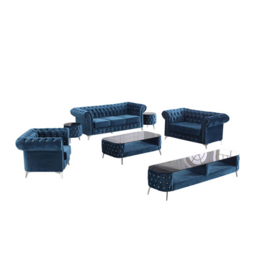 luxury blue chesterfield couch set