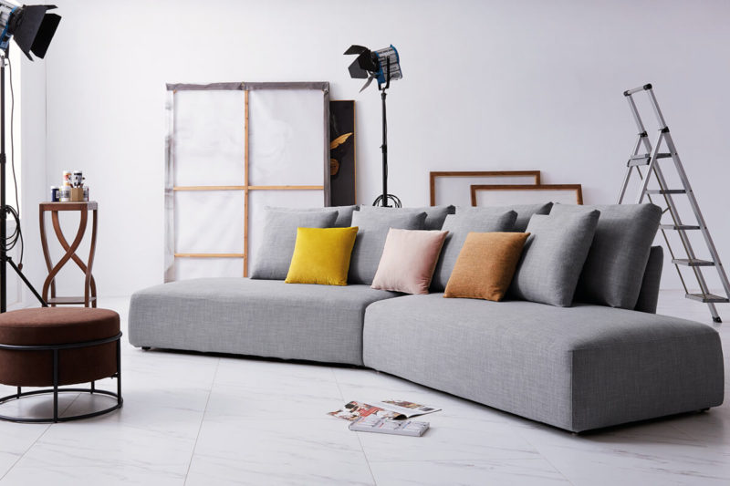 curved fabric sofa