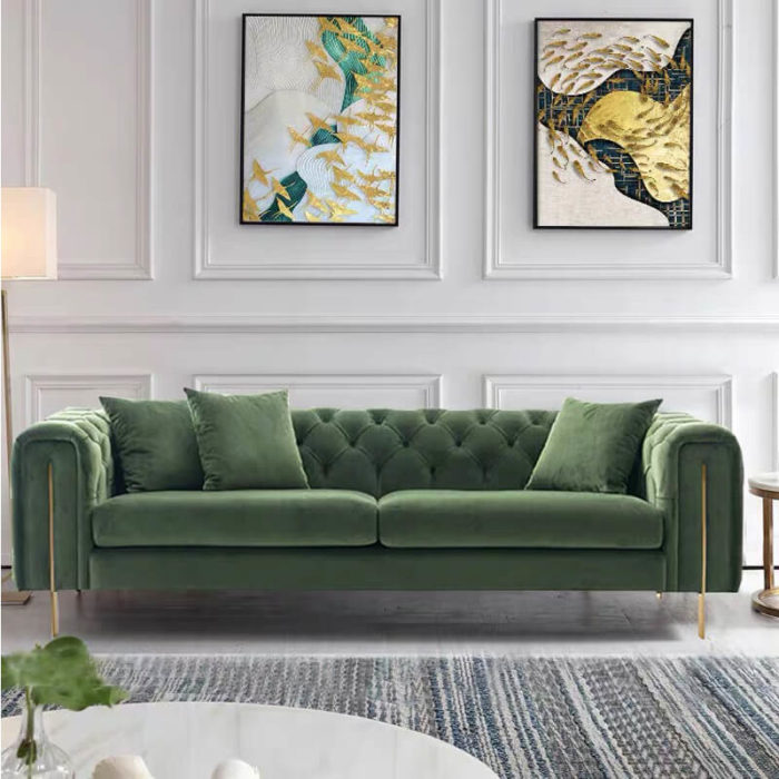 green velvet fabric sofa