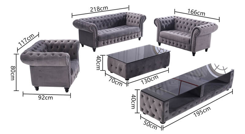 velvet chesterfield sofa size