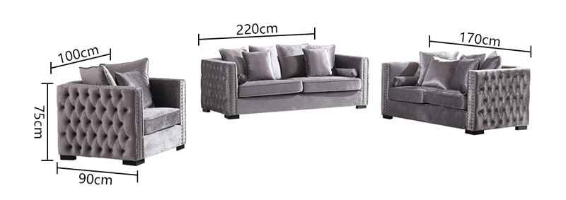 3 pieces gray chesterfield size