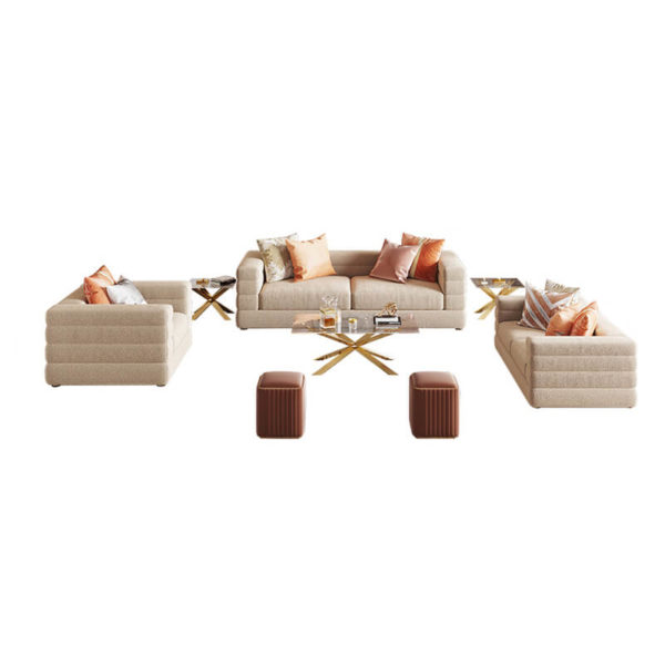 White Linen Fabric Sofa With Gold Legs Modern Linen White Sofa