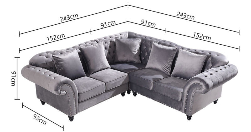 L shaped corner chesterfiled sofa size