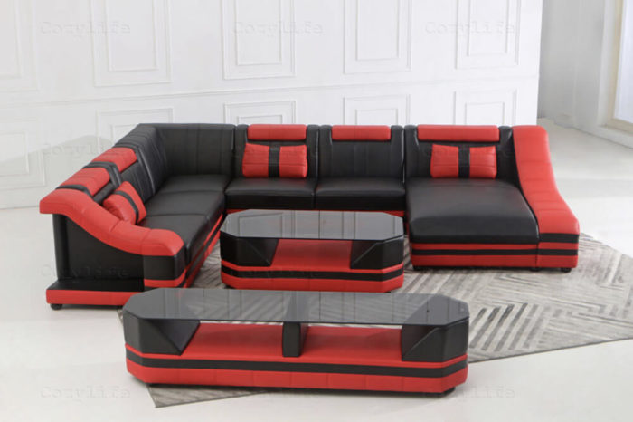 Large modular sofa with storage coffee table