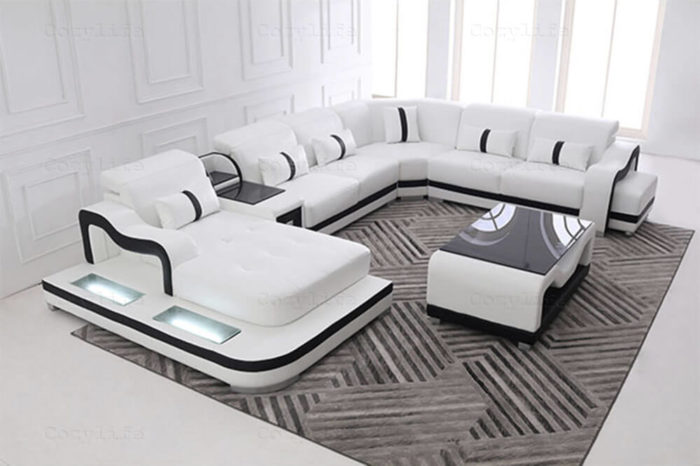 modern italian white leather sectional sofa with ottoman
