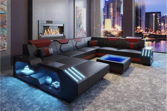 U shape large sectional sofa with led lights
