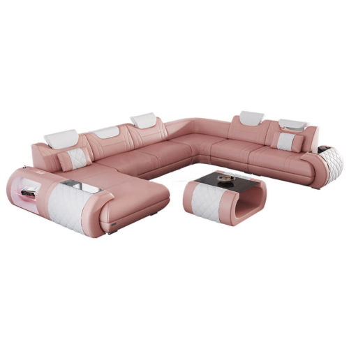 Unique pink huge sectional couch with USB ports for living room